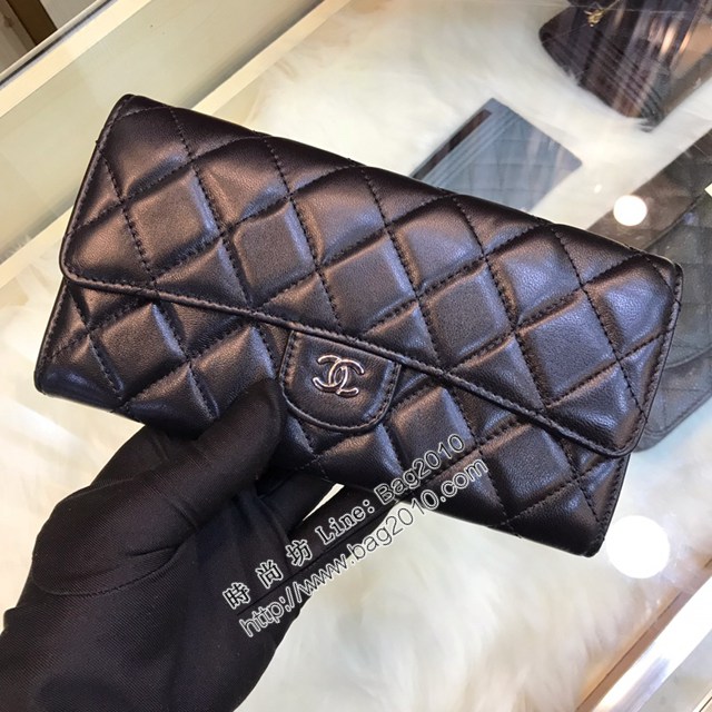 Chanel專櫃經典款女士錢包拉鏈包 香奈兒小羊皮菱格紋cf長款翻蓋錢包80758 djc7047